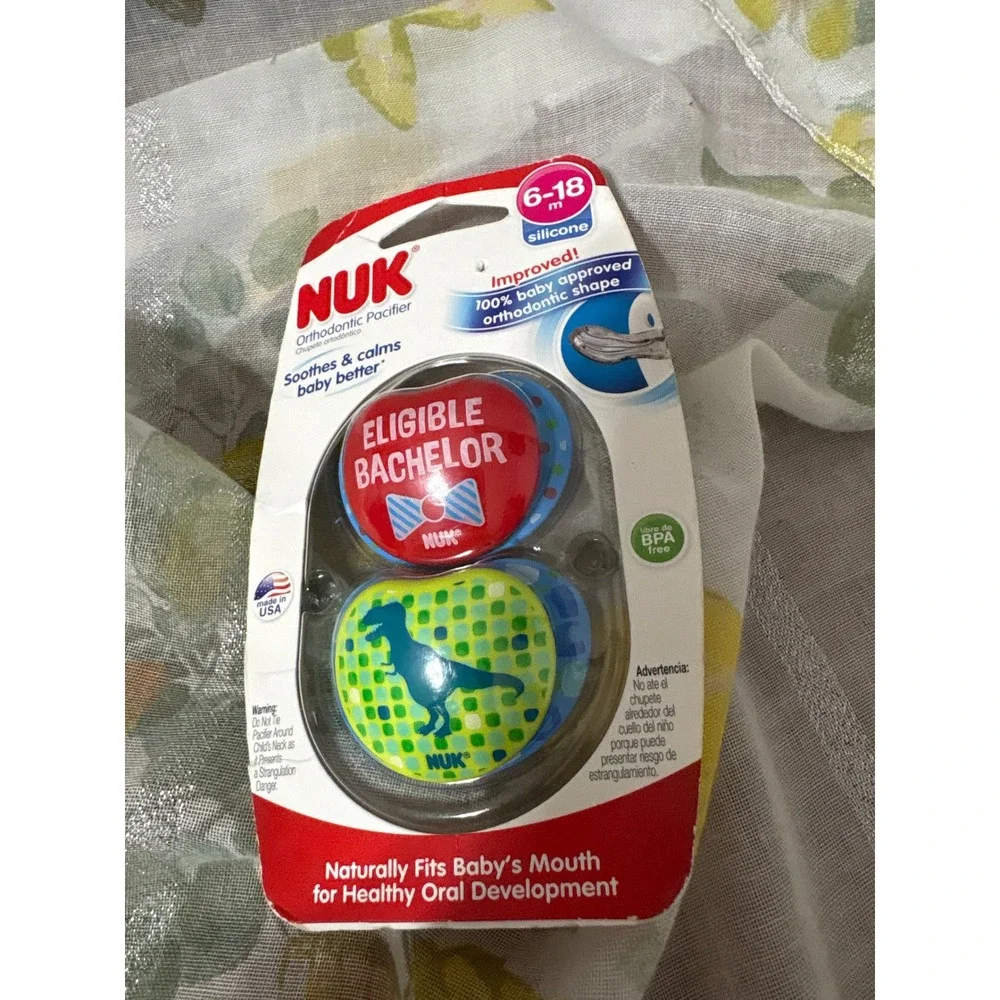 Nuby Teething Bibs 2pk & NUK Orthodontic Pacifiers 6-18m 2pk Bundle BPA Free NEW